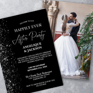 Happily Ever After Black Glitter Wedding Reception Invitation