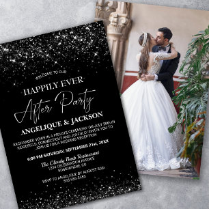 Happily Ever After Black Glitter Wedding Reception Invitation