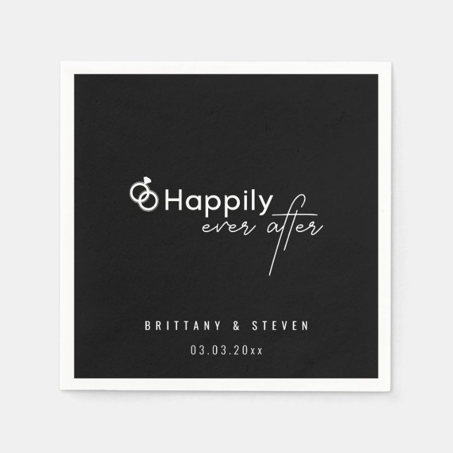 Happily Ever After Black Wedding | Elegant Custom Napkin (Front)