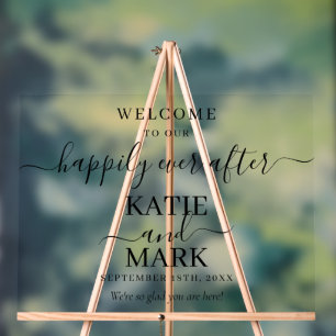 Happily Ever After Black Welcome Transparent  Acrylic Sign