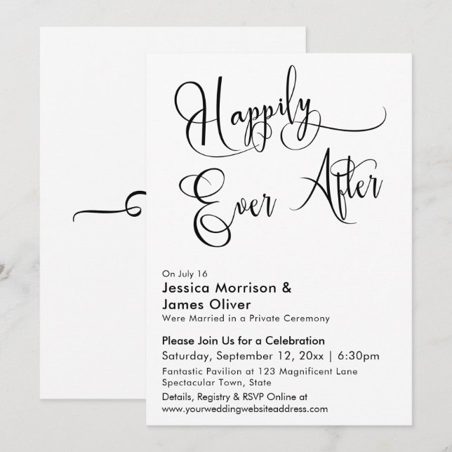 Happily Ever After Black & White Calligraphy Invitation (Front/Back)