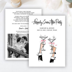 Happily Ever After Black & White Champagne Bow Invitation