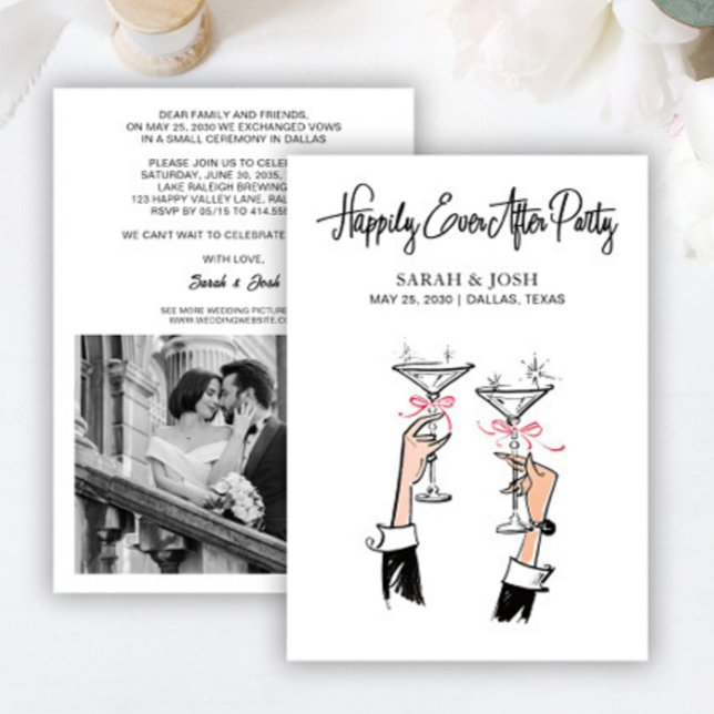 Happily Ever After Black & White Champagne Bow Invitation (Creator Uploaded)