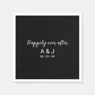 Happily Ever After Black White Monogram Wedding Napkin