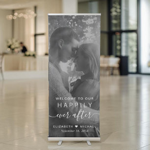 Happily Ever After Black White Photo Wedding Retractable Banner