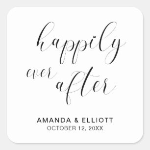Happily Ever After Black White Typography Wedding Square Sticker