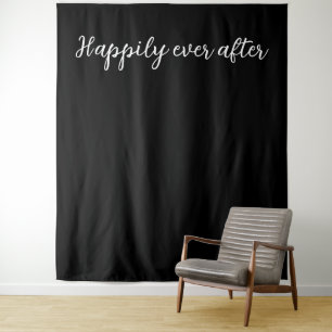 Happily Ever After Black White Wedding Backdrop Tapestry
