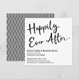 Happily Ever After Black White Wedding Reception Invitation