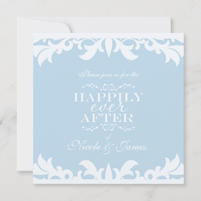 HAPPILY EVER AFTER Blue Elegant Wedding Invitation (Front)