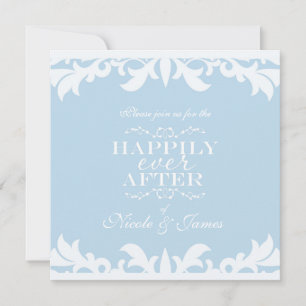 HAPPILY EVER AFTER Blue Elegant Wedding Invitation