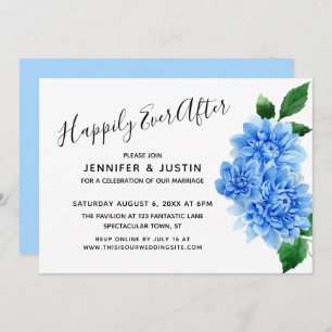 Happily Ever After Blue Painted Dahlias Reception Invitation