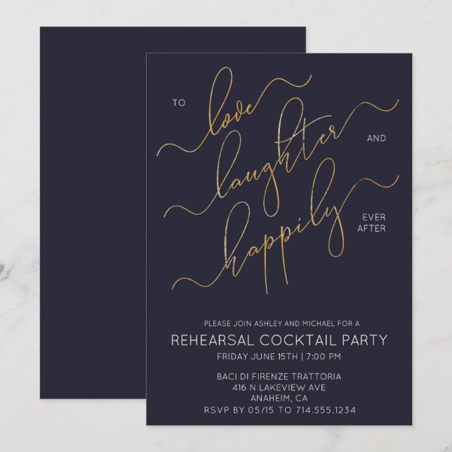 Happily Ever After Blue Rehearsal Dinner Invite (Front/Back)