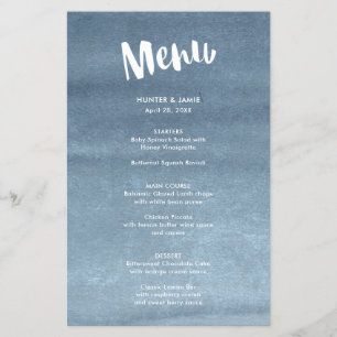Happily Ever After Blue Watercolor Wedding Menu
