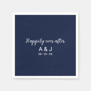 Happily Ever After Blue White Monogram Wedding Napkin
