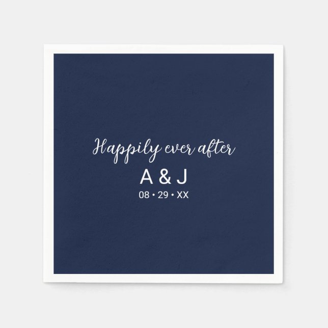Happily Ever After Blue White Monogram Wedding Napkin (Front)