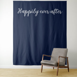 Happily Ever After Blue White Wedding Backdrop  Tapestry