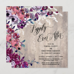 Happily Ever After Bold Flowers Pale Wood & Lights Invitation