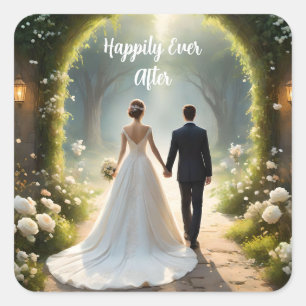 Happily Ever After Bride And Groom, Square Sticker
