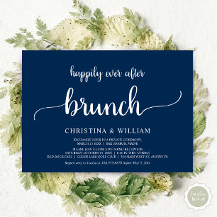 Happily Ever After Brunch, Elopement, Navy Blue In Invitation