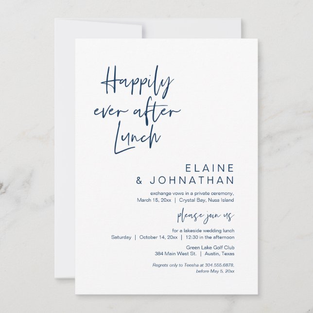 Happily Ever After Brunch, Elopement Navy Blue Invitation (Front)