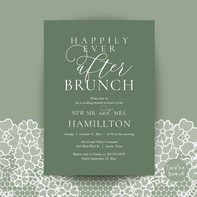 Happily Ever After Brunch Modern Post Wedding Invitation (Happily Ever After Brunch Modern Post Wedding Invitation Card in Sage Green)