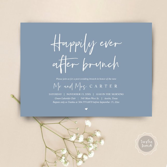 Happily ever after brunch, Modern post wedding Invitation (Happily Ever After Brunch Invitation Card, PDF, Modern Wedding Elopement, Celebration, Dusty Blue)
