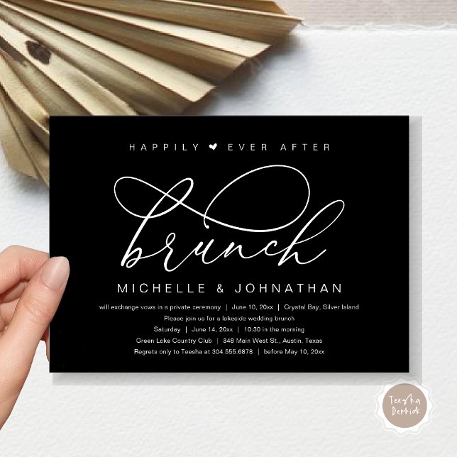 Happily Ever After Brunch, Modern Romantic Party Invitation (Happily Ever After Brunch Party, Invitation Card, Modern Romantic Wedding Elopement, Classy Black)