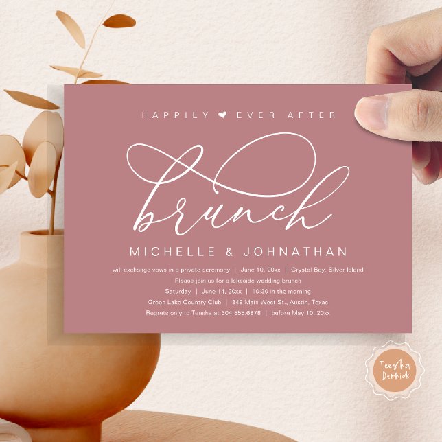 Happily Ever After Brunch, Modern Romantic Party Invitation (Happily Ever After Brunch Party, Invitation Card, Modern Romantic Wedding Elopement, Dusty Rose Pink)