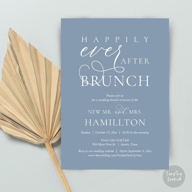 Happily Ever After Brunch Post Wedding Celebration Invitation (Happily Ever After Brunch Post Wedding Celebration Invitation Card, PDF, in Dusty Blue)