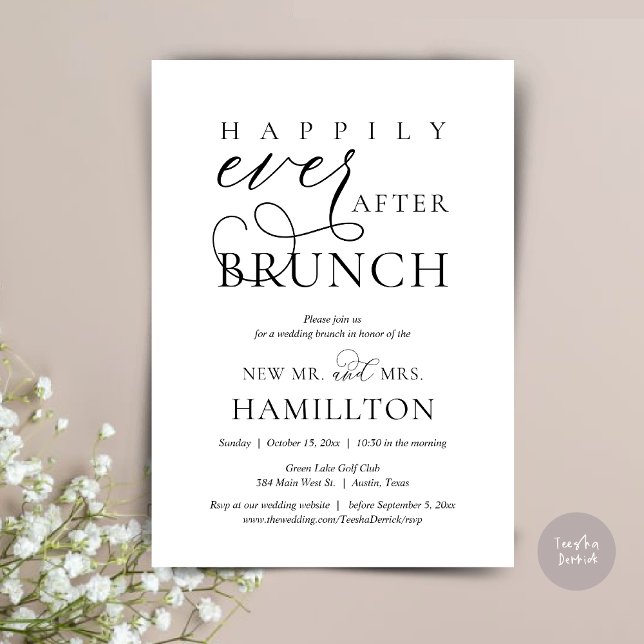 Happily Ever After Brunch Post Wedding Celebration Invitation (Happily Ever After Brunch Post Wedding Celebration Invitation Card, PDF, in Black and White)