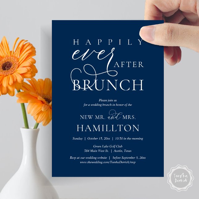 Happily Ever After Brunch Post Wedding Celebration Invitation (Happily Ever After Brunch Post Wedding Celebration Invitation Card, PDF, in Navy Blue)