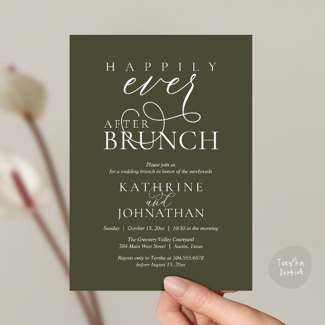 Happily Ever After Brunch Post Wedding Elopement Invitation (Happily Ever After Brunch Post Wedding Elopement Reception Invitation Card in Olive Green)