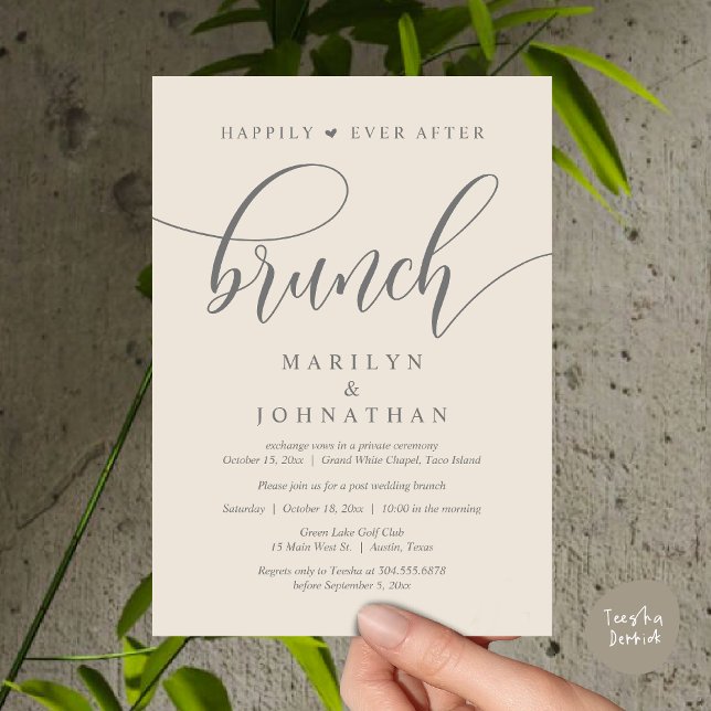 Happily Ever After Brunch, Post Wedding Invitation (Happily Ever After Brunch, Wedding Party Invitation Card PDF Modern Beautiful Cream Grey)