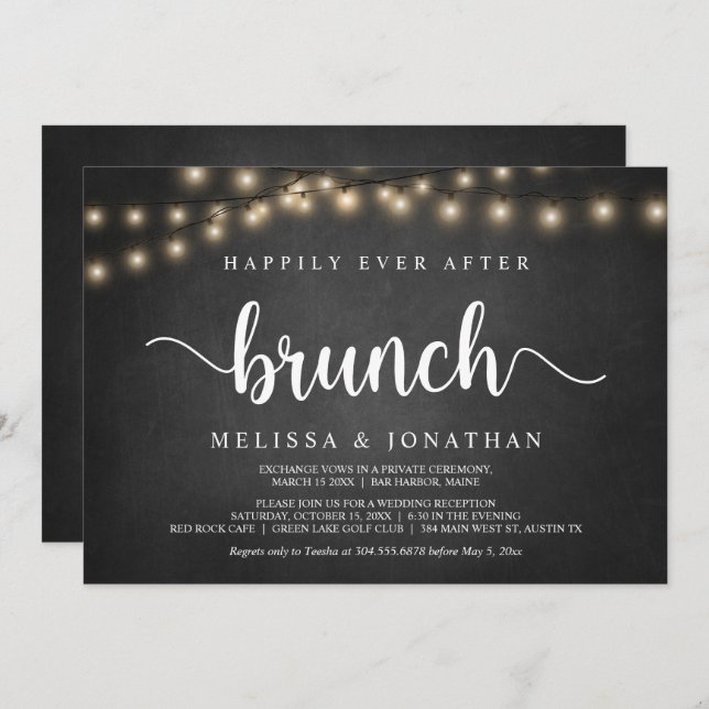 Happily Ever After Brunch, String Light, Elopement Invitation (Front/Back)