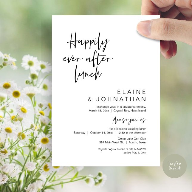 Happily Ever After Brunch, Wedding Elopement Invitation (Happily Ever After Lunch, Modern Wedding Elopement Party Invitation Card, PDF, in Black and White)
