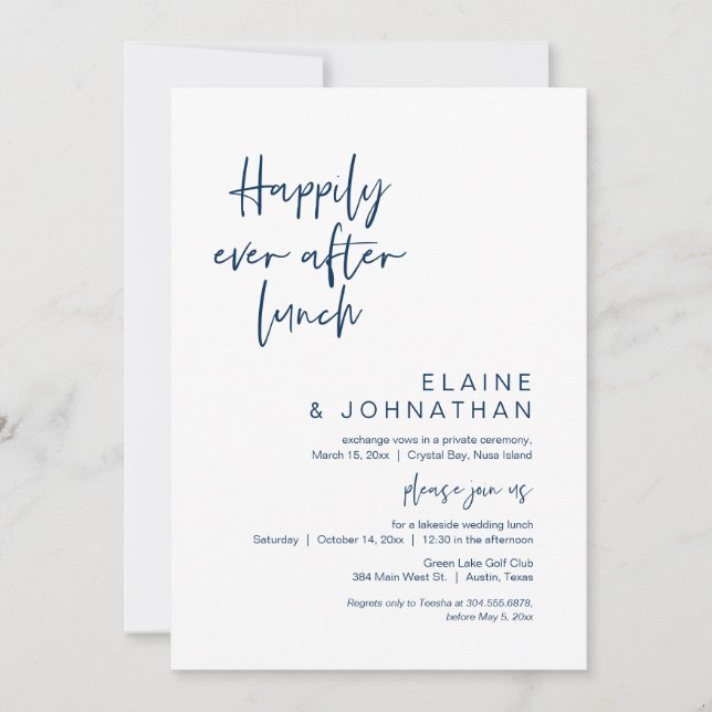 Happily Ever After Brunch, Wedding, Navy Blue Invitation (Front)