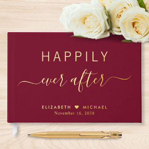 Happily Ever After Burgundy Wedding Guest Book