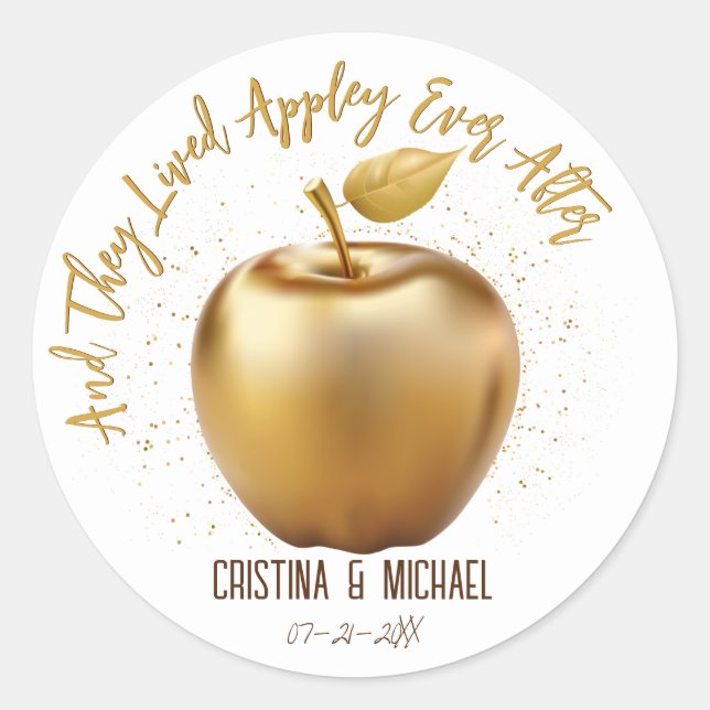 Happily Ever After Caramel Apple Wedding Favour Classic Round Sticker (Front)