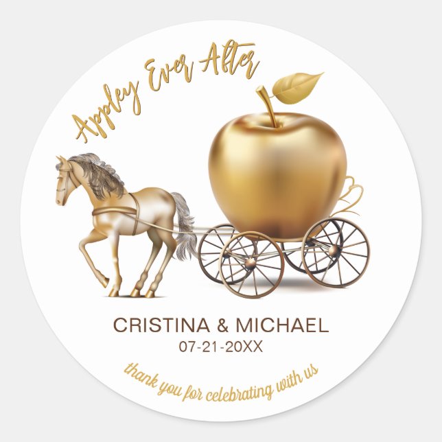 Happily Ever After Caramel Apple Wedding Favour Classic Round Sticker (Front)