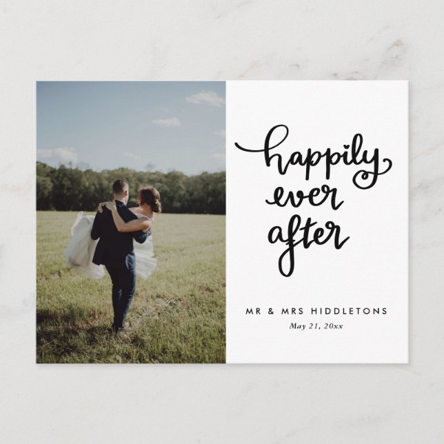 Happily Ever After Casual Script Wedding Photo Postcard (Front)