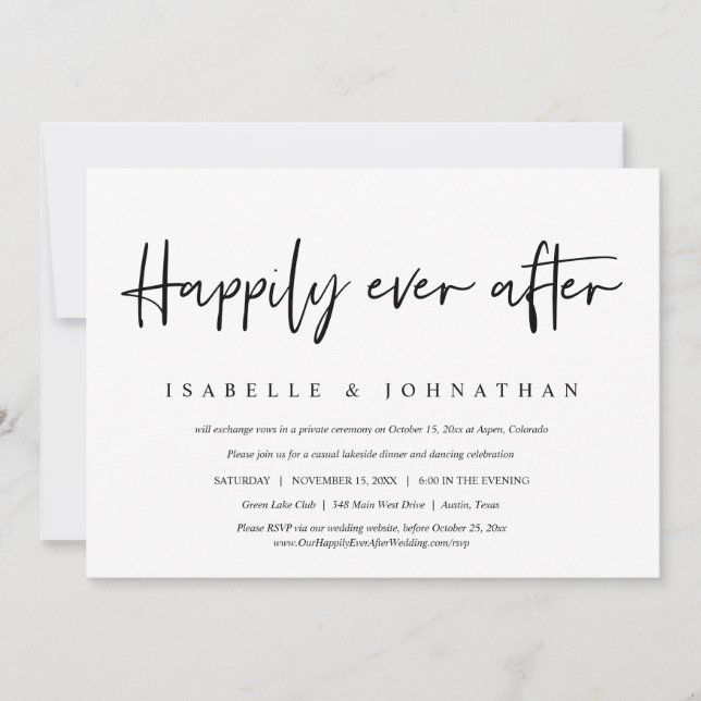 Happily Ever After Casual Wedding Elopement Party  Invitation (Front)