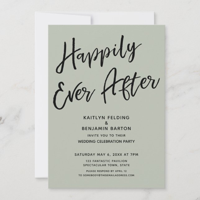Happily Ever After Casual Wedding Party Sage Green Invitation (Front)