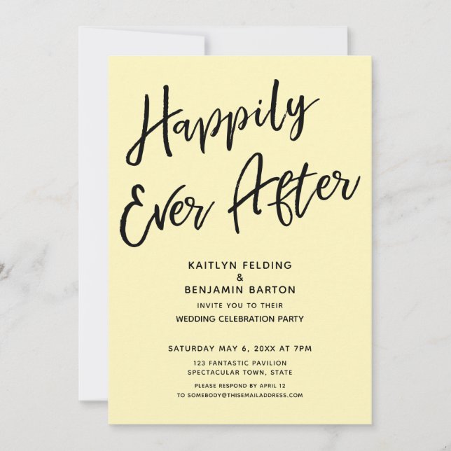 Happily Ever After Casual Wedding Party Yellow Invitation (Front)