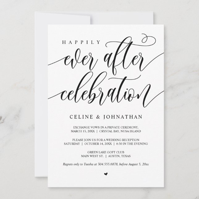 Happily Ever After Celebration, Black, Elopement Invitation (Front)