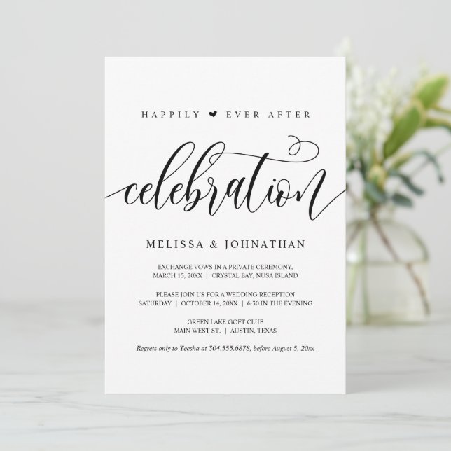 Happily Ever After Celebration, Black, Elopement Invitation (Standing Front)