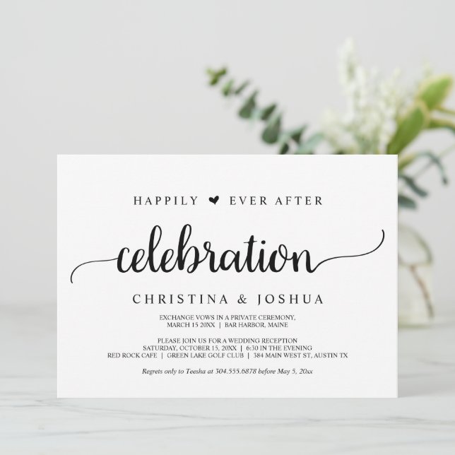Happily Ever After Celebration, Elopement, Rustic Invitation (Standing Front)