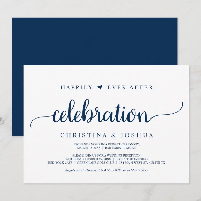 Happily Ever After Celebration, Navy Blue Eloped Invitation (Front/Back)