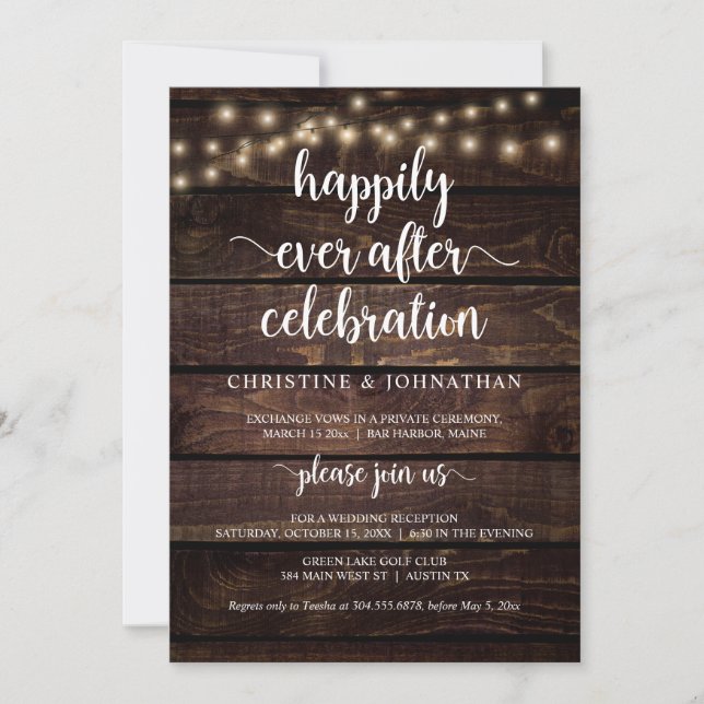Happily ever after celebration, Rustic Elopement Invitation (Front)