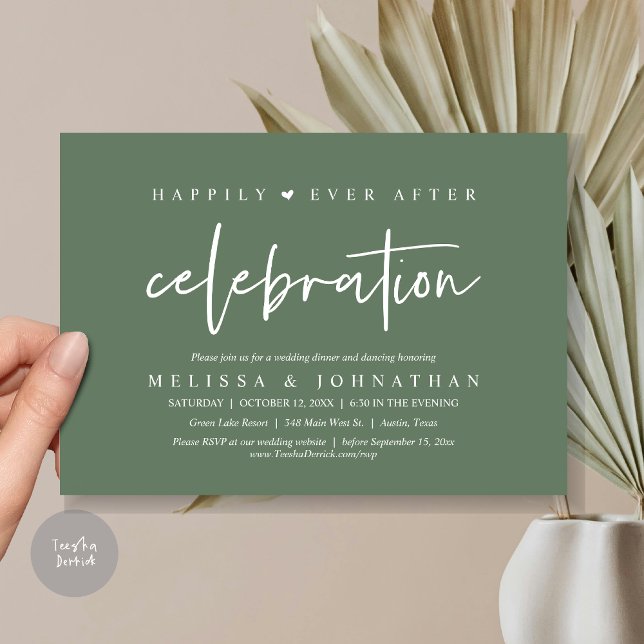 Happily Ever After Celebration, Wedding Dinner Invitation (Happily Ever After Celebration, Wedding Dinner Invitation Card, PDF, Modern Script, in Sage Green)