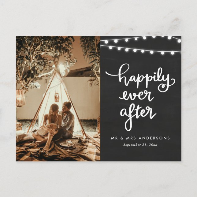 Happily Ever After | Chalkboard Wedding Photo Postcard (Front)